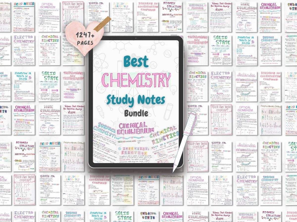 chemistry aesthetic notes sample 2 with multiple small notes pages texture newton desk