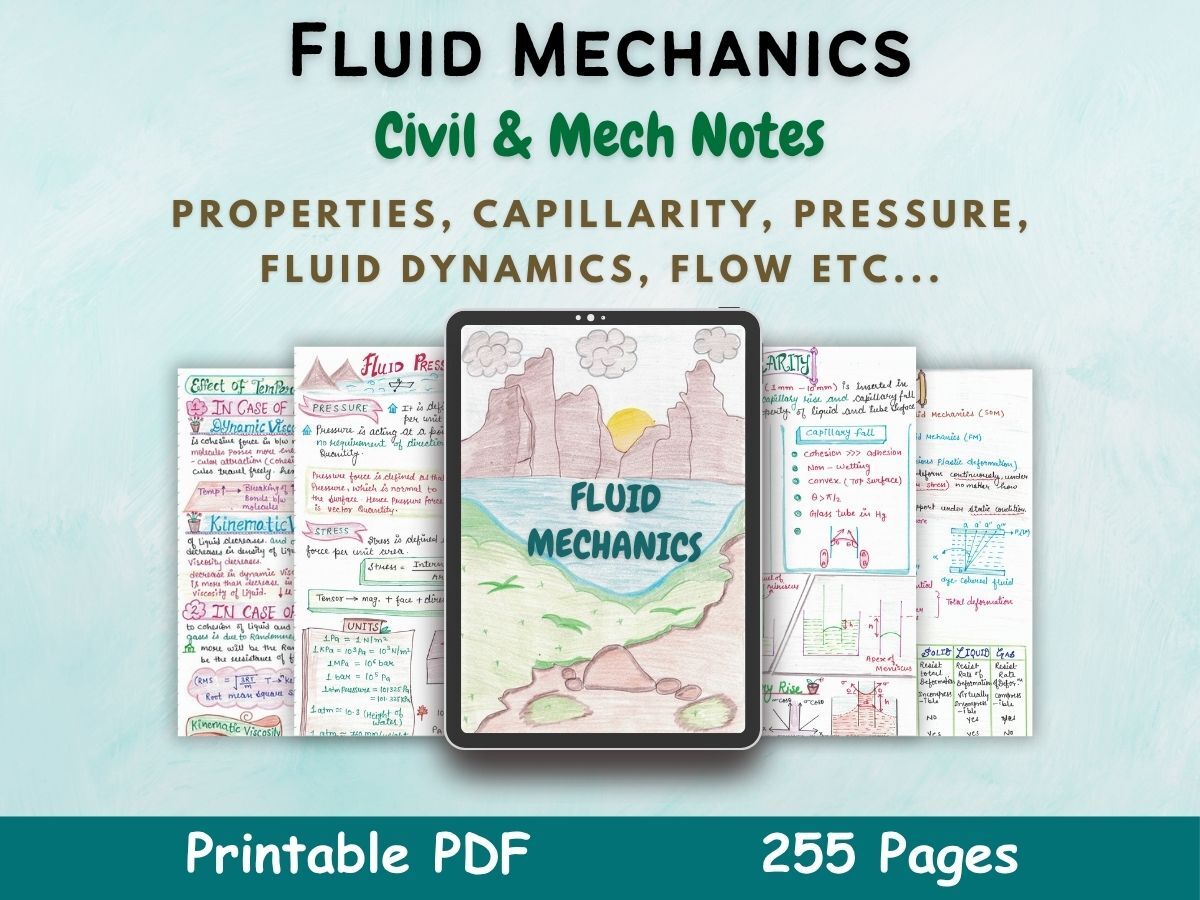 fluid mechanics aesthetic notes cover or featured image in blue for civil and mechanical engineering of newton desk