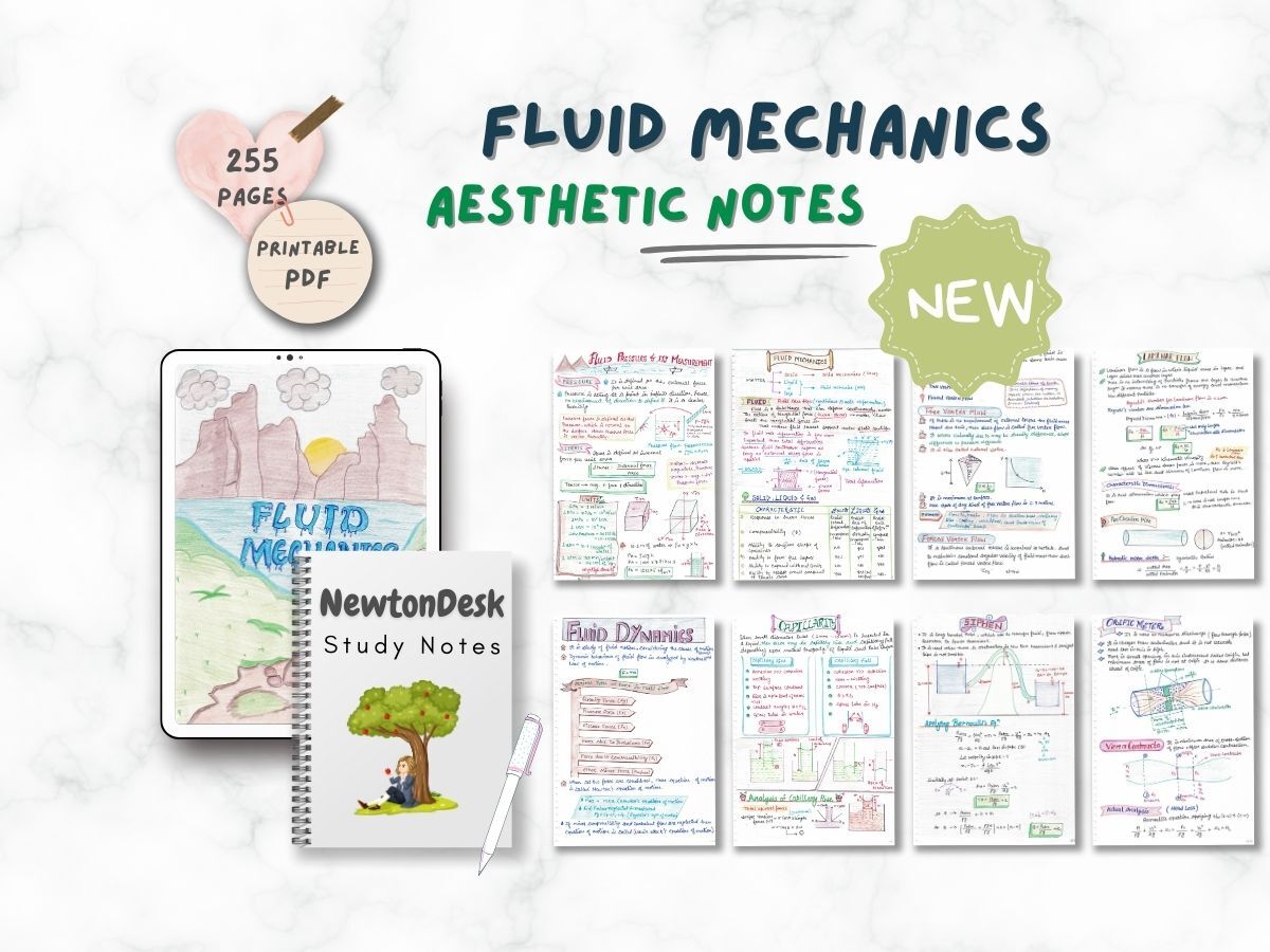 fluid mechanics aesthetic notes sample 1 in horizontal way on white texture background of newton desk