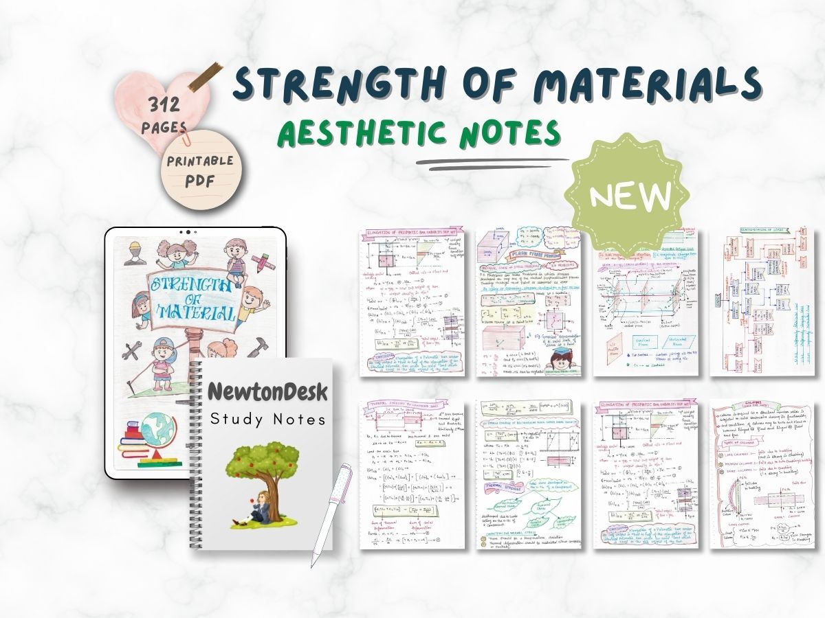 strength of materials or som aesthetic notes sample 1 in horizontal way on white texture background of newton desk