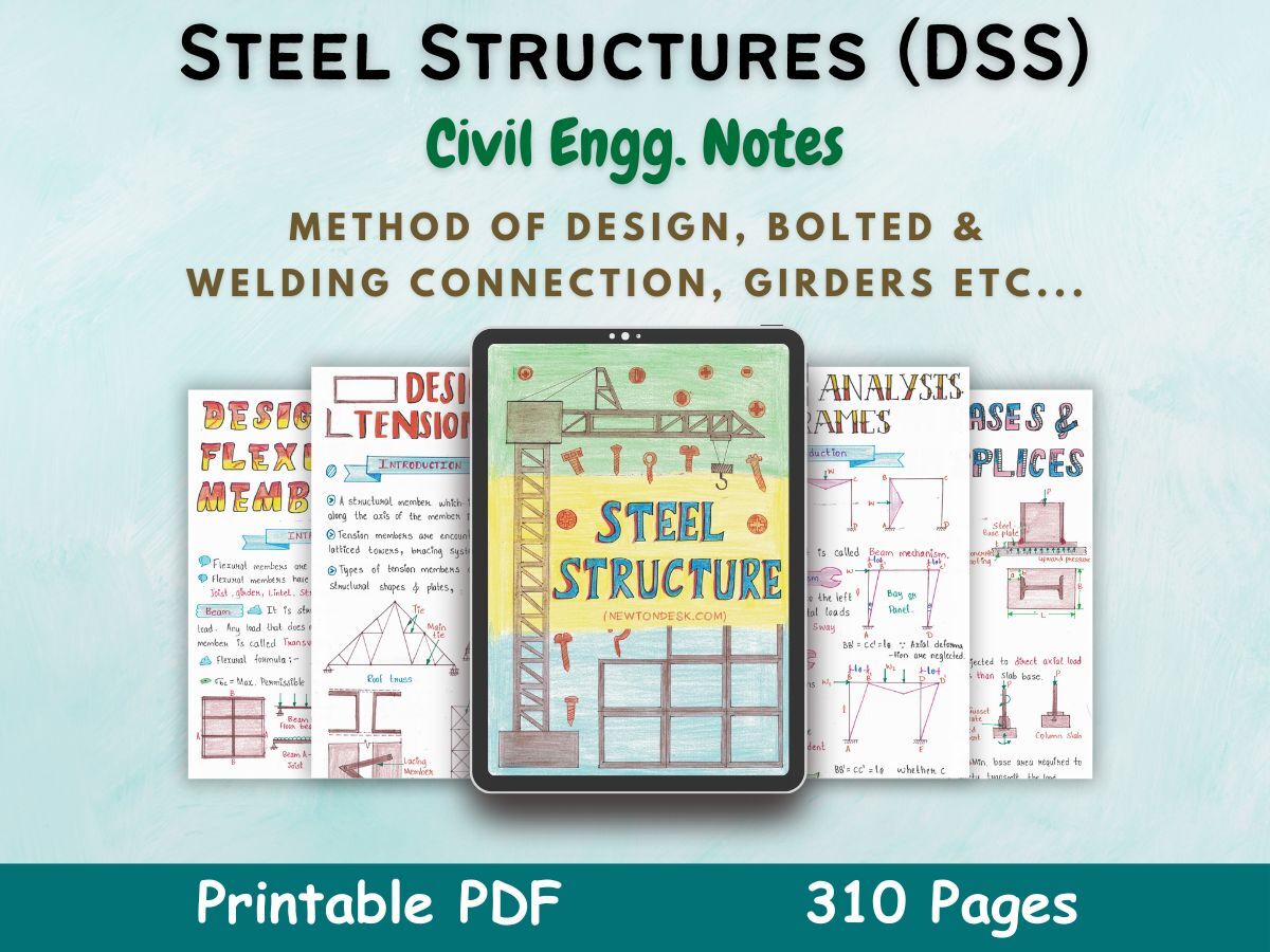 design of steel structures DSS aesthetic notes cover or featured image in blue for civil and structural engineering of newton desk