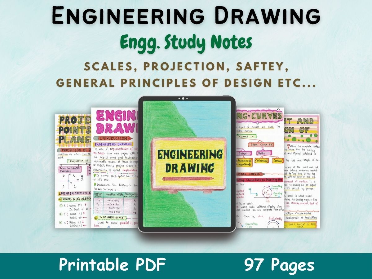 engineering drawing aesthetic notes cover or featured image in blue for all engineering courses of newton desk