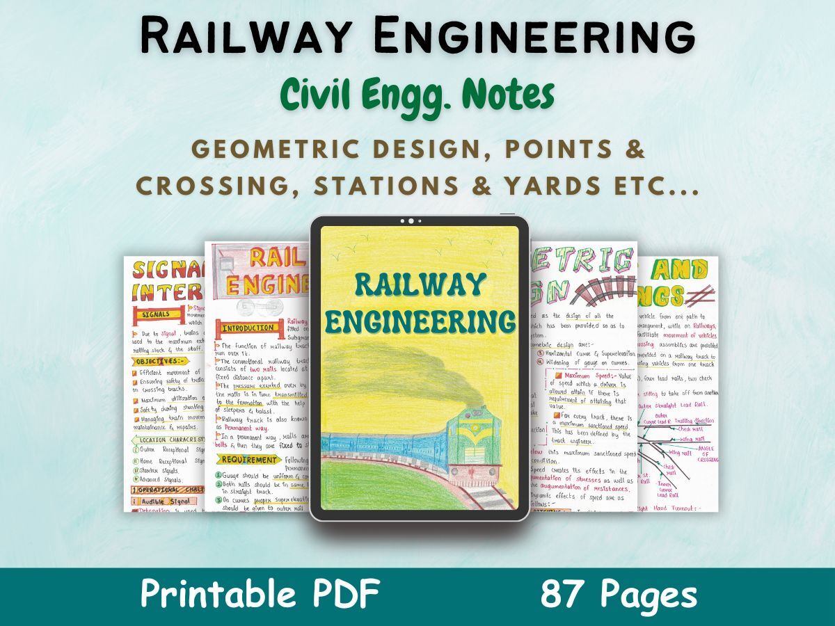 railway engineering aesthetic notes cover or featured image in blue for civil engineering of newton desk